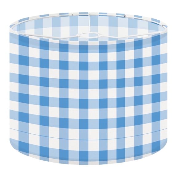 Boho Linen Drum Lampshades Gingham Check pastel blue white for sewing crafts 13"x13"x10" Light Shade for Table Lamps Floor Lamps Drum Lamp Shades Lampshade Replacement Assembly Required