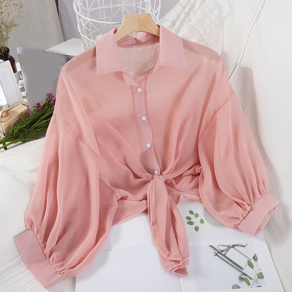 Blouses for Women Summer Puff Long Sleeve Solid Color Fashion Tops Dressy Casual Work Business Shirts Lapel Collared