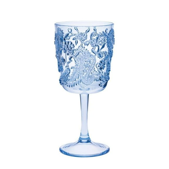 HomeRoots 521107 Paisley Acrylic Stemmed All Purpose Wine Glass, Blue - Set of 4