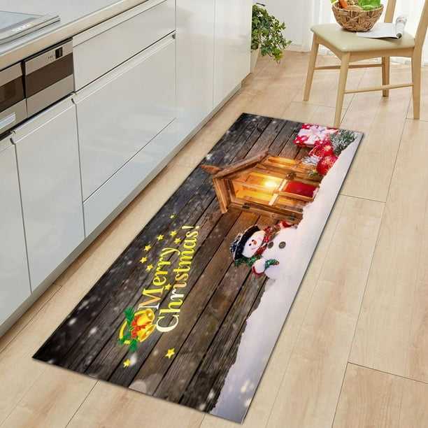 Christmas Floor Mat Cute Santa Snowflake Bell Area Washable Carpet for