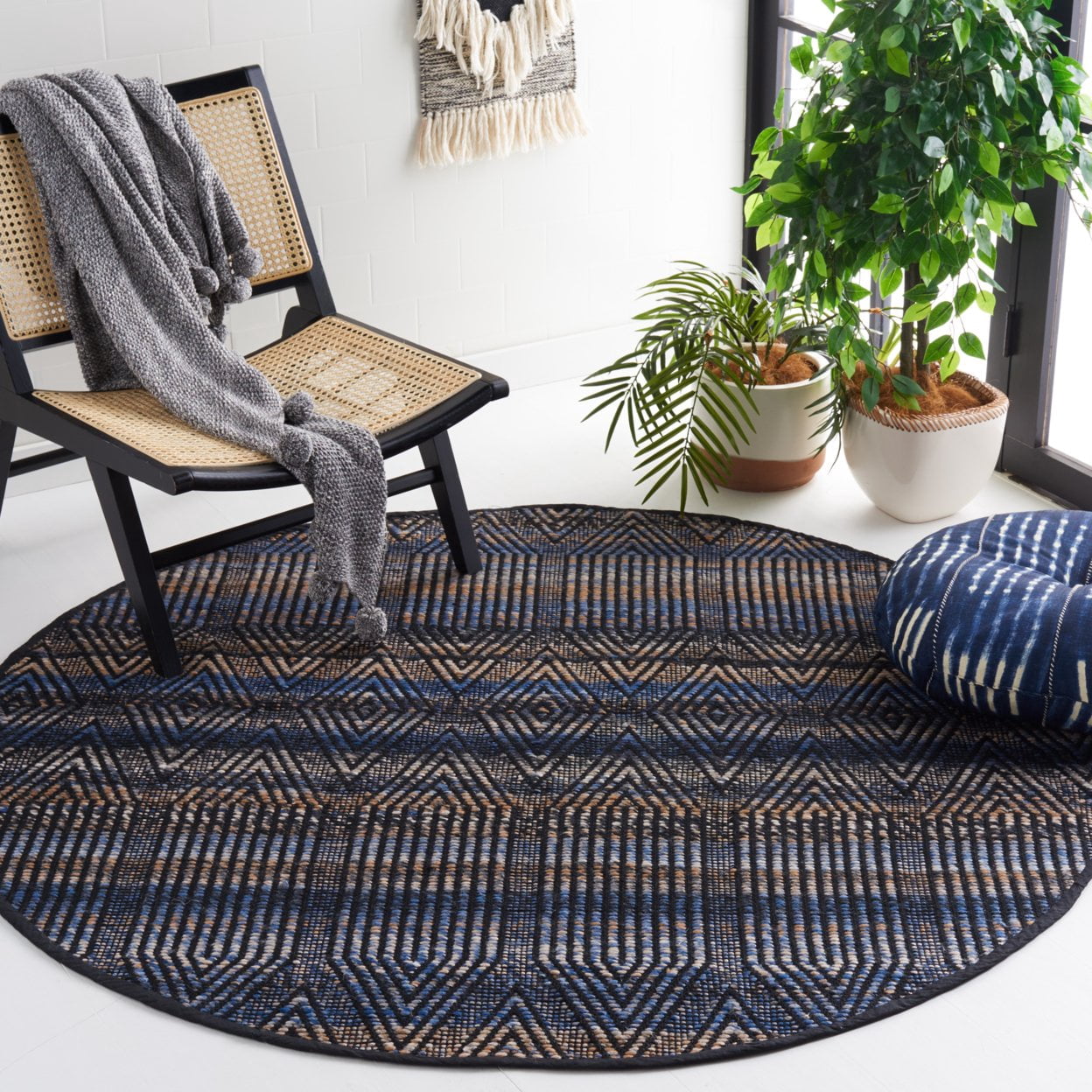 SAFAVIEH Natura Diggory Geometric Polyester Runner Rug, Blue/Orange, 2'3" x 9'