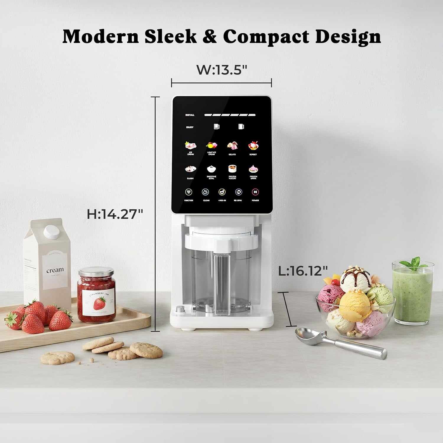 Baotree Ice Cream Maker | 11-in-1 Create Frozen Desserts, Sorbet, Milkshakes, Yogurt & More | Includes Three 20 oz Pint Containers with lids (White)