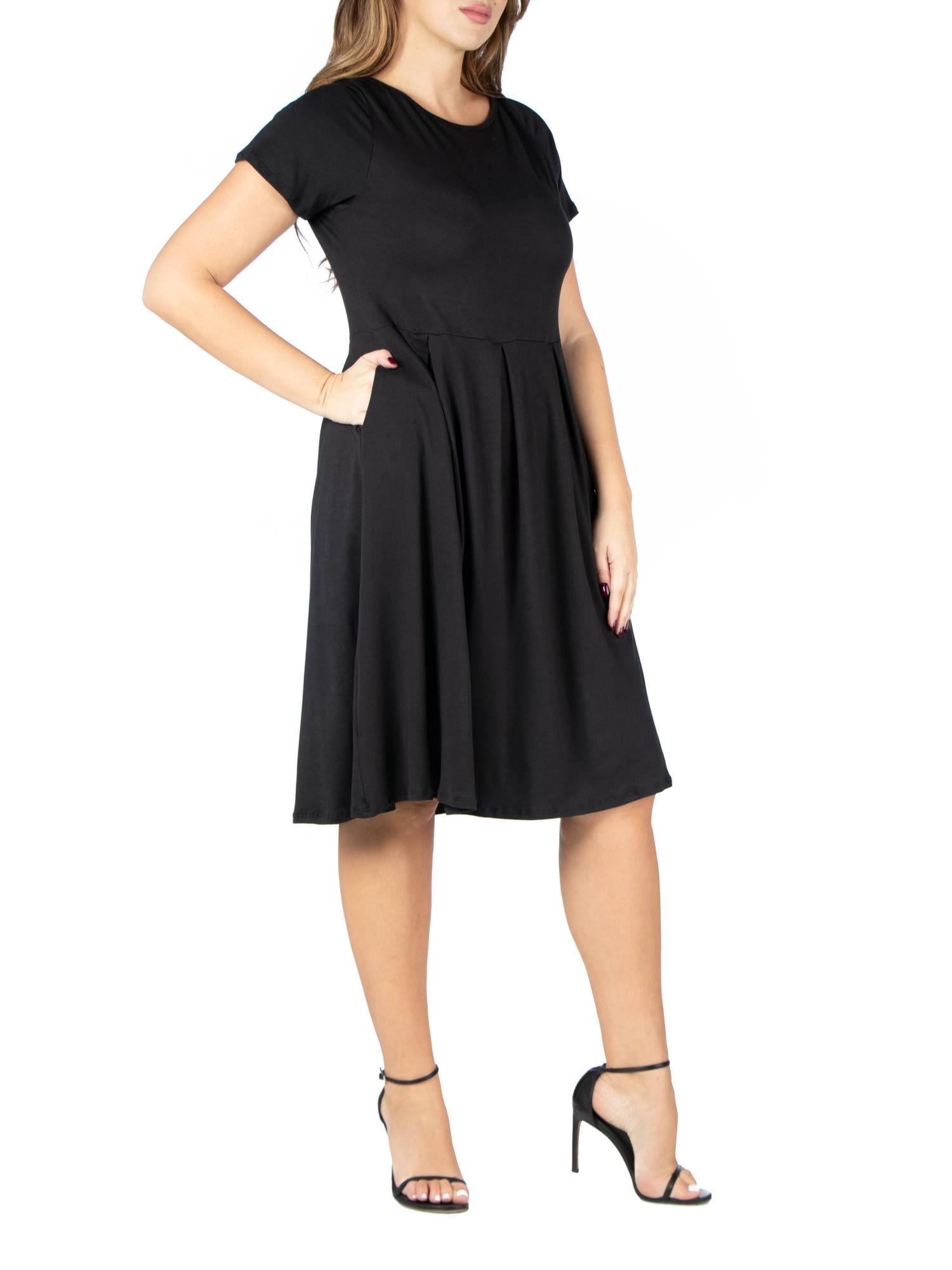 24/7 Comfort Apparel Women's Plus Size Short Sleeve Midi Skater Dress With Pockets