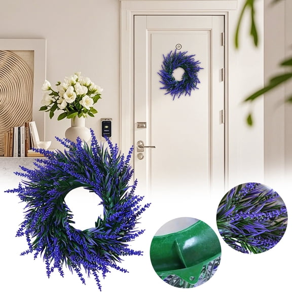 Bcylexb 13" Artificial Lavender Wreath for Door Ornament, Spring Hanging Door Decoration Garland Suitable for Wedding and Manor Entryway Decor, Purple