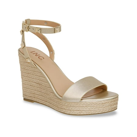 

INC Womens Maverickp Faux Leather Ankle Strap Wedge Sandals