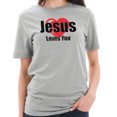 thumbnail image 3 of Big Size Jesus Loves You Phrase Graphic Design Short Sleeve Jersey T-Shirt - Heather Grey XL, 3 of 4