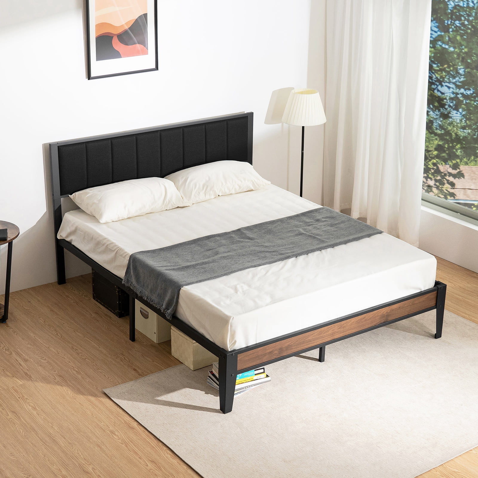 マットレス 1010 Lusimo Full Bed Frame with Soft Fabric Upholstered Headboard