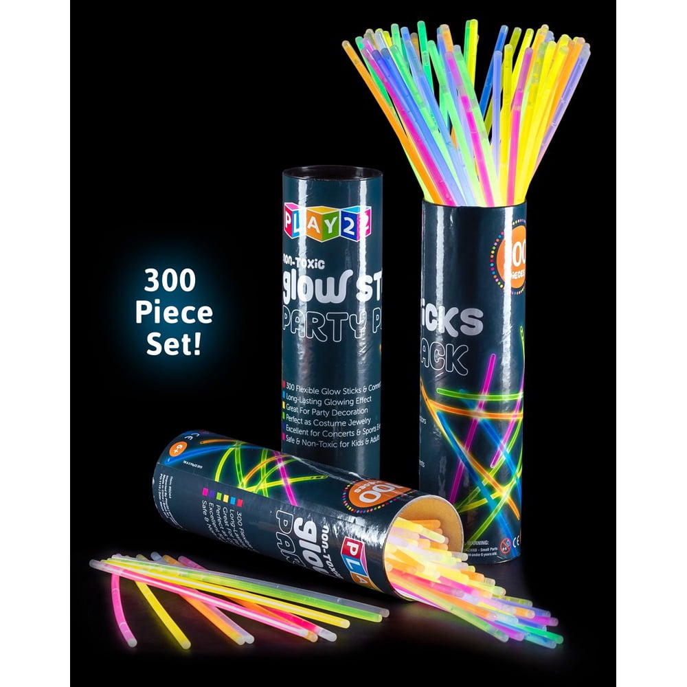 Play22USA Glow Sticks Bulk 300 Pack 8 Inch Ultra Bright Glow Sticks