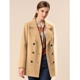 thumbnail image 2 of Abrigo de Fieltro Allegra K a Media Pierna con bolsillo Solapa doble Botonadura Camello XS, 2 of 7
