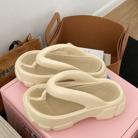 

7CM Slip-on Feeling EVA Thick Bottom Flip-Flops Women‘s Ins New Summer Outer Wear Women‘s Beach Clipped High Heeled Sandals