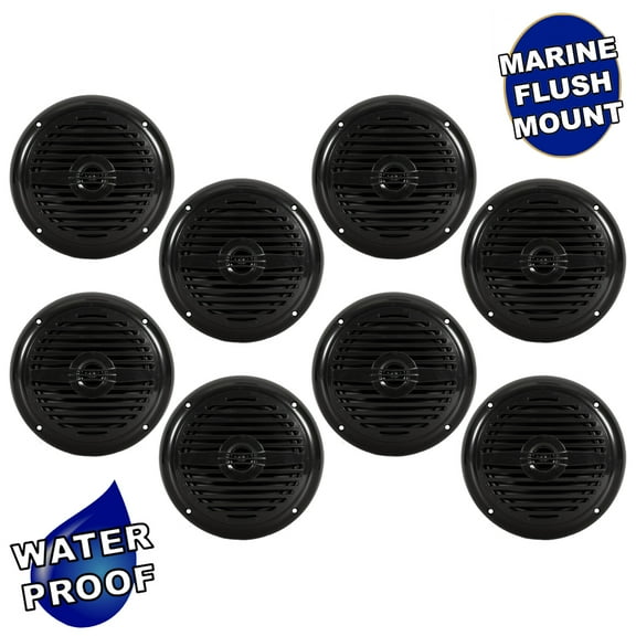 Acoustic Audio MRN65B Waterproof Flush Mount Marine 6.5" Speakers Passive 4 Pair Pack Black