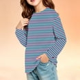 thumbnail image 2 of Girls' shirt Long Sleeve Crewneck Striped Print Tops Casual Soft Baggy Pullover Sweatshirt for Kids, 2 of 5
