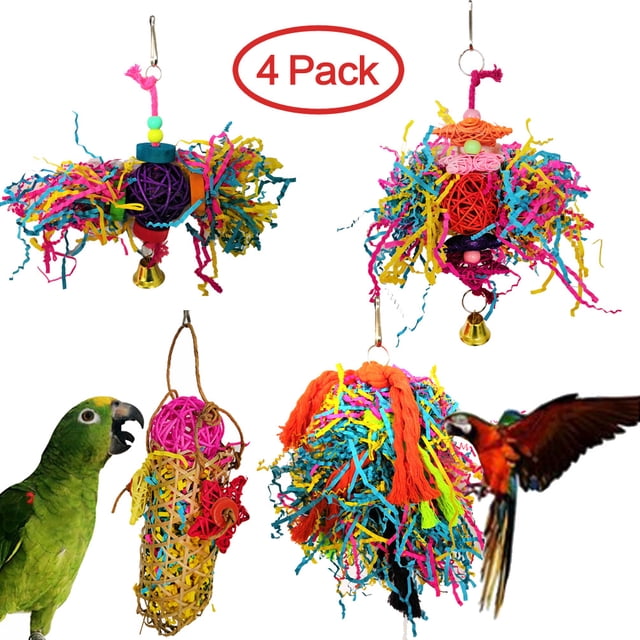 Paquete de 4 juguetes trituradores de pájaros, juguetes para masticar loros pequeños, jaula para loros, juguete colgante para pájaros pequeños, periquitos, loros, agapornis, cacatúas