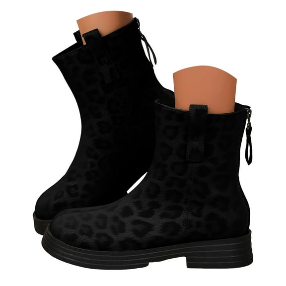 Mepaouo Womens Ankle Boots Square Toe Leopard Chelsea Slip on Booties Ladies Winter Combat Dress Boot