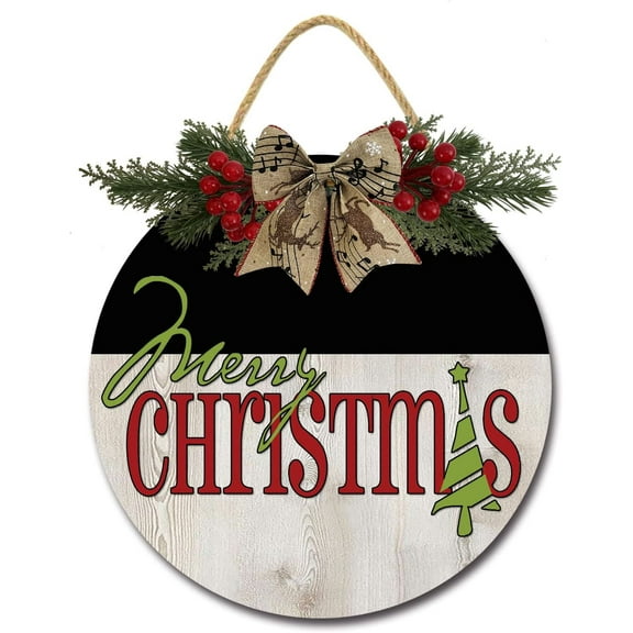 Eveokoki 12" Christmas Door Decorations Wooden Christmas Wreath Signs Christmas Decorations Christmas Wooden Wreath for Front Door Rustic