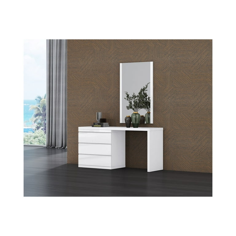 modern white lacquer dresser JM Furniture Amora White Dresser and Mirror