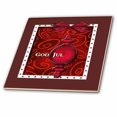 3dRose God Jul, Merry Christmas in Swedish, Ruby Glass Ornament - Ceramic Tile, 6-inch