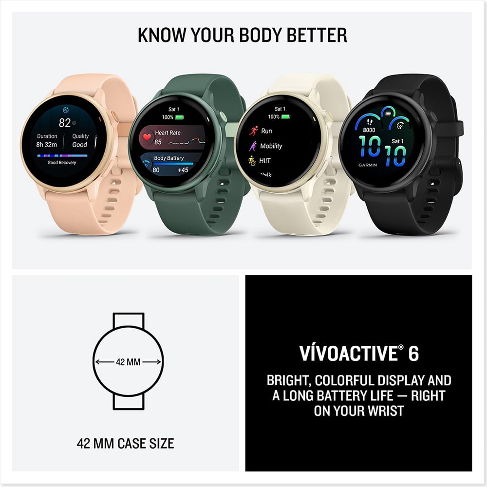 Garmin 010-02985-00 VIVOACTIVE 6 Health and Fitness GPS Smartwatch Black with Silicone Band Bundle with 2 YR CPS Enhanced Protection Pack