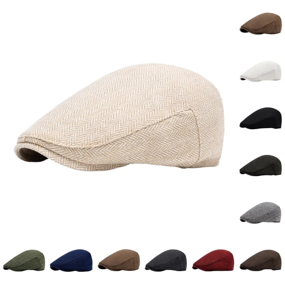 XFeng Women's Herringbone Tweed Flat Cap British Style Ivy Newsboy Hat Soft Warm Fabric for All Season Daily Street Casual Wear,Khaki,One Size