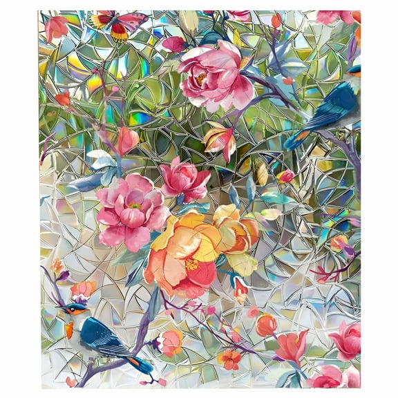 LAMIRO Stained Glass Window Film, Static Cling Window Privacy Film Decorative Uv Sun Blocking Non-Adhesive Glass Window Covering for Home Bathroom
