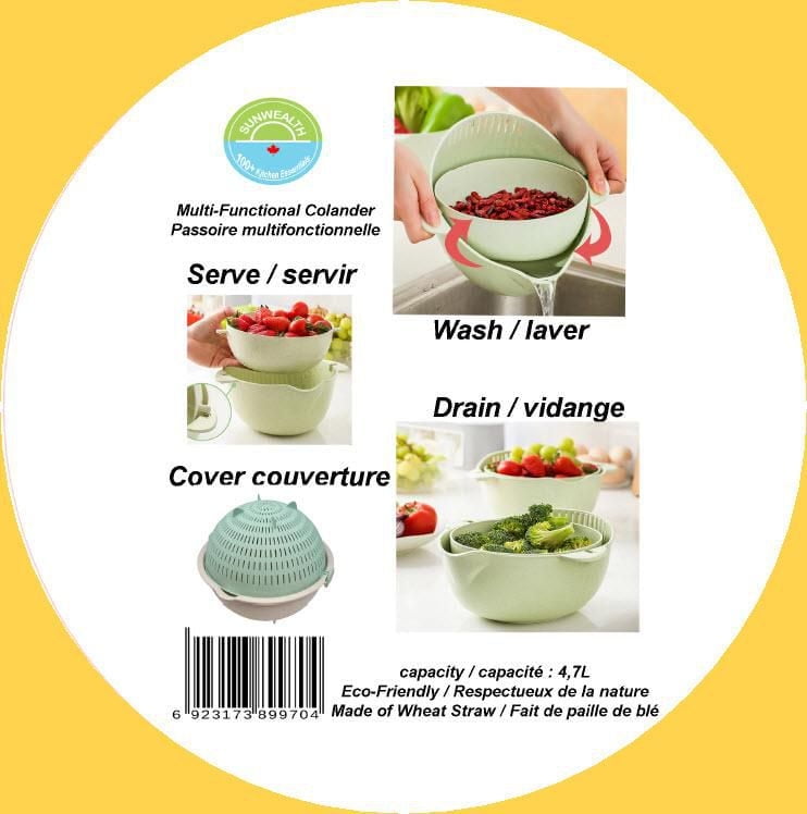 Sunwealth Eco Friendly 4.7L Multi-purpose Colander and Bowl Set, Ideal for picnic,straining, mixing, keep bugs away