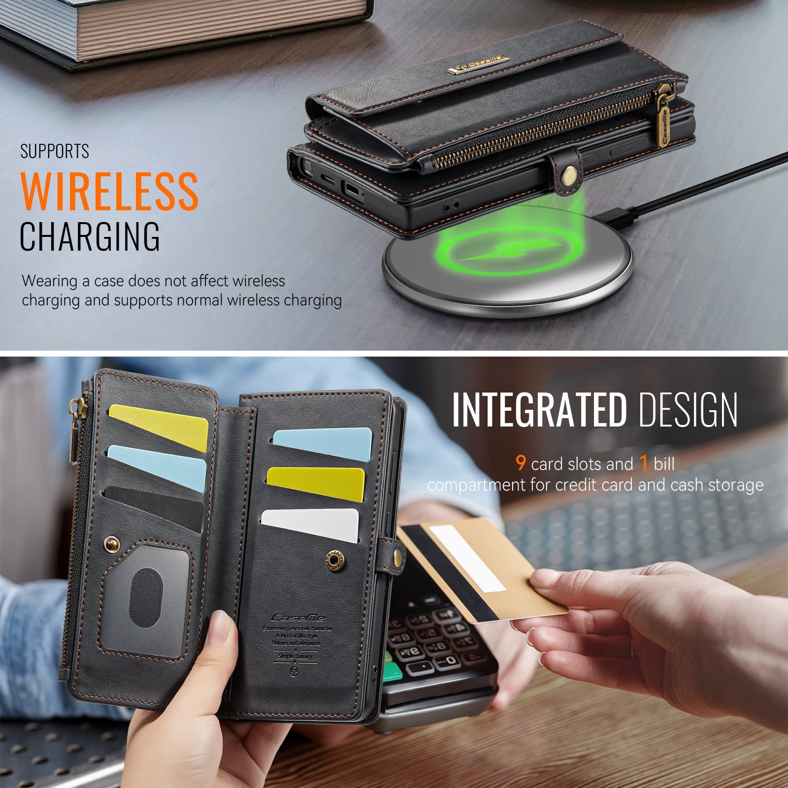 For Samsung Galaxy S25 Ultra Wallet Case, RFID Blocking PU Leather Case Women Men Kickstand flip Cover Wrist Strap Zipper Credit Card Holder Slot
