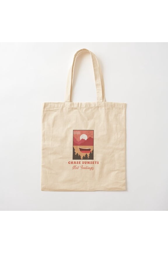 Chase Sunsets Not Feelings Canvas Tote Bags, Reusable Shopping Bag