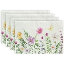Jbralid Spring Placemats 12x18 Inches Set of 4, Flower Butterfly Seasonal Farmhouse Linen Indoor Kitchen Dining Table Mats Decorations for Home Party