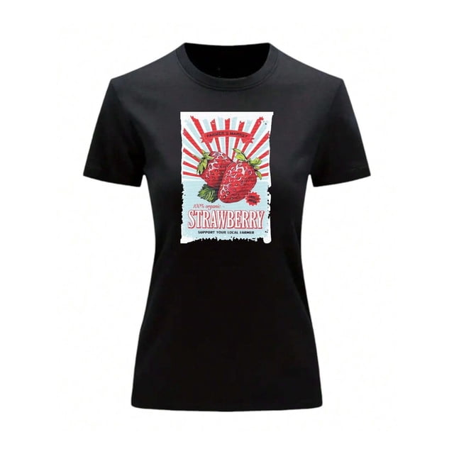 Playera Blusa De Fresas Strawberry Vintage Retro Ropa Casual Para Mujer Color Negro Talla Mediana Marca Emil SaEs