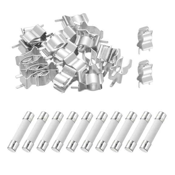 Uxcell 10pcs 15A 250V Slow Blow Ceramic Fuse, 15Amp Cartridge Time Delay Fuses 6x30mm with 20pcs Clips