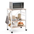 thumbnail image 1 of Costway 3-Tier Kitchen Baker's Rack Microwave Oven Storage Cart w/ Hooks Beige, 1 of 10