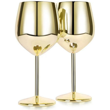 

Littleduckling Stainless Steel Wine Glasses 2Pcs 18oz Unbreakable Multifunctional Wine Goblets for Home Party(Gold)