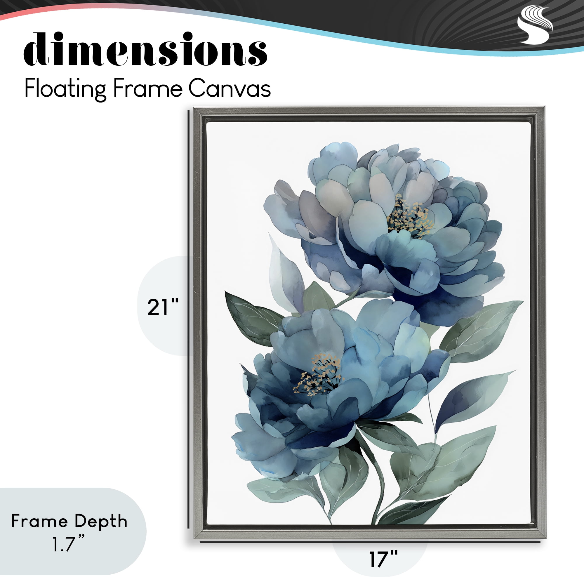 Stupell Industries Two Blue Flowers Serene Peonies Gray Framed Floater Canvas Wall Art, design by Franklyn Gregory