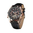 thumbnail image 1 of FORSINING Reloj de cuarzo de estilo vintage Cuero de PU Pulsera de negocios simple para hombres (negro y oro rosa), 1 of 2