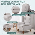 thumbnail image 3 of Coffee Table & Armchair Set, High-Back Reading Chair with Solid Wood Table, Beige Fabric, 400lbs Capacity for Living Room, Bedroom Relaxation Areas, 3 of 10