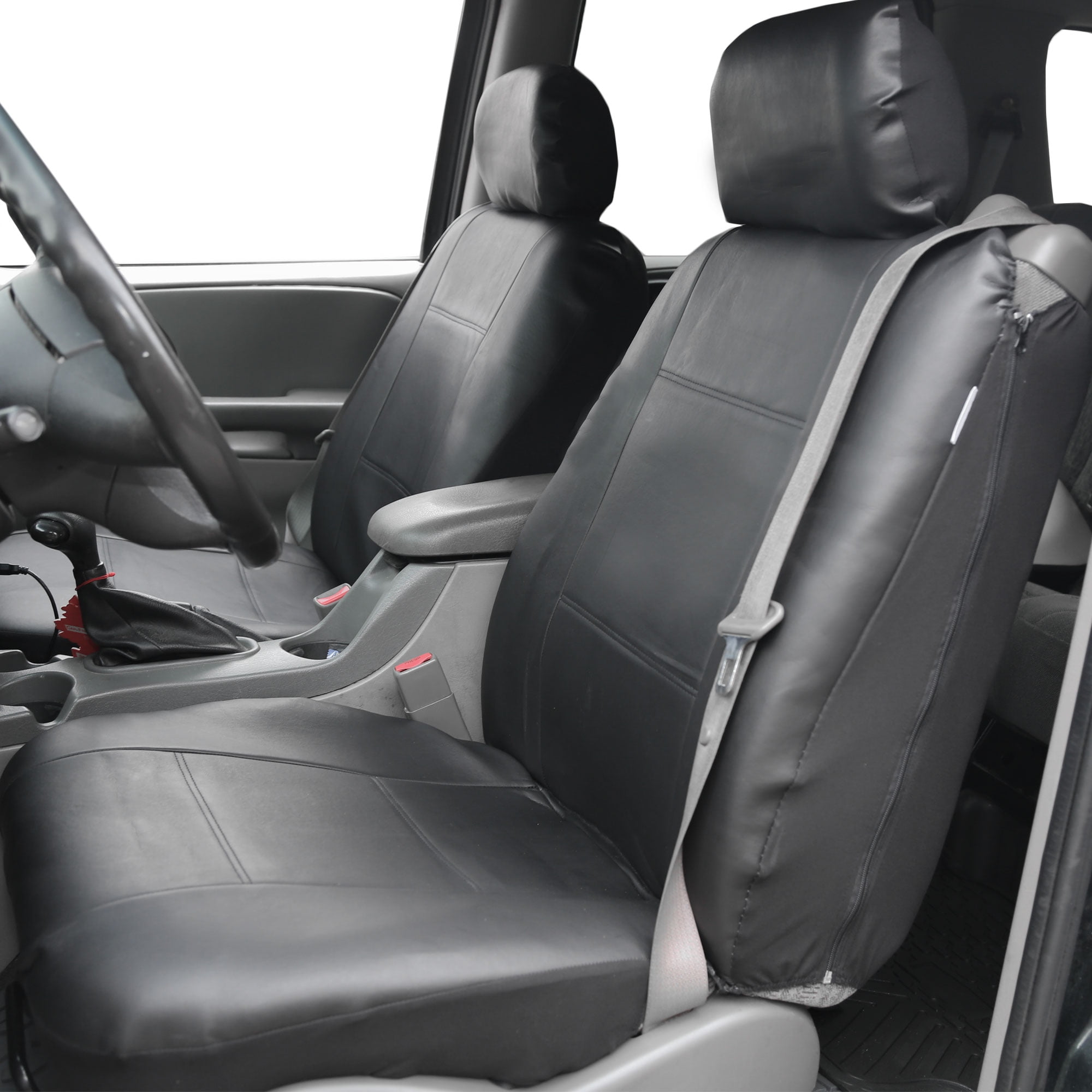 FH Group Universal Fit PU Leather Car Seat Covers for Sedan SUV Van Truck with Integrated Seatbelt - Black Front