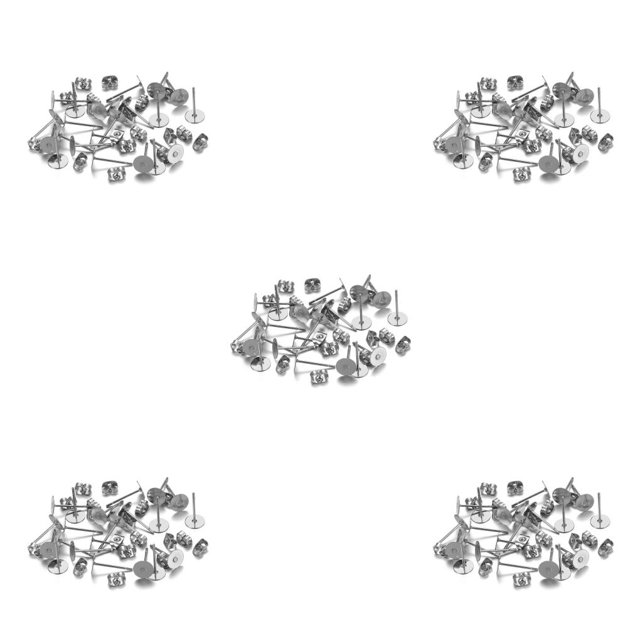 Wisewang Earring Stud Base Multi Stainless Personality Ear Pins Setting Decorations Jewelry Making Tool Beach Using Supplies Steel Color 6mm 5Set