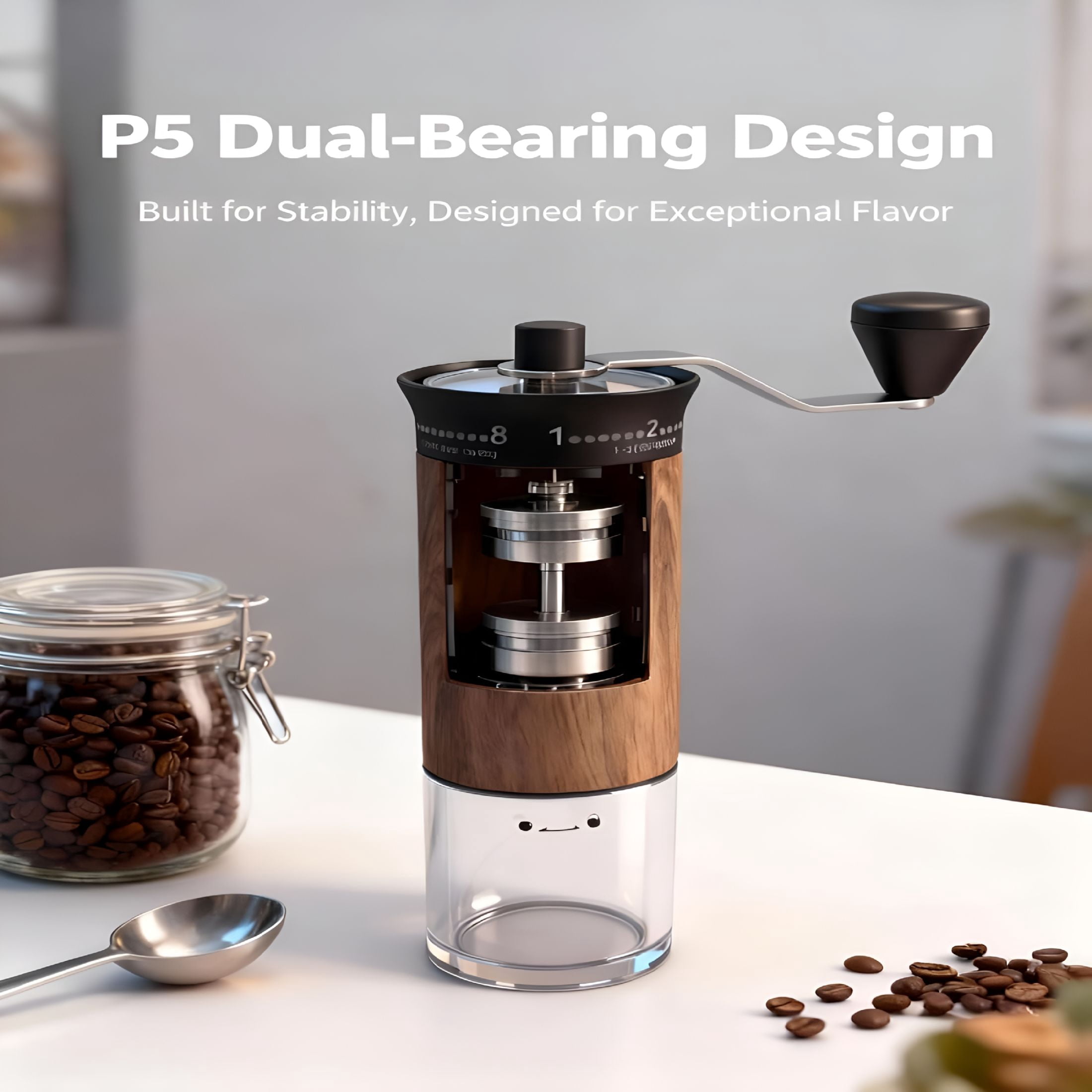 CURYMAY 2026 New Mini Manual Coffee Grinder - 56 External Grind Settings,Stainless Steel Body & Crank,Ceramic Burr,Portable Hand Grinder for Travel,Camping,Home Brewing - Wood Grain