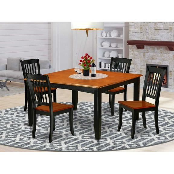 East West Furniture Parfait 5-piece Wood Dining Table and Chairs in Black/Cherry