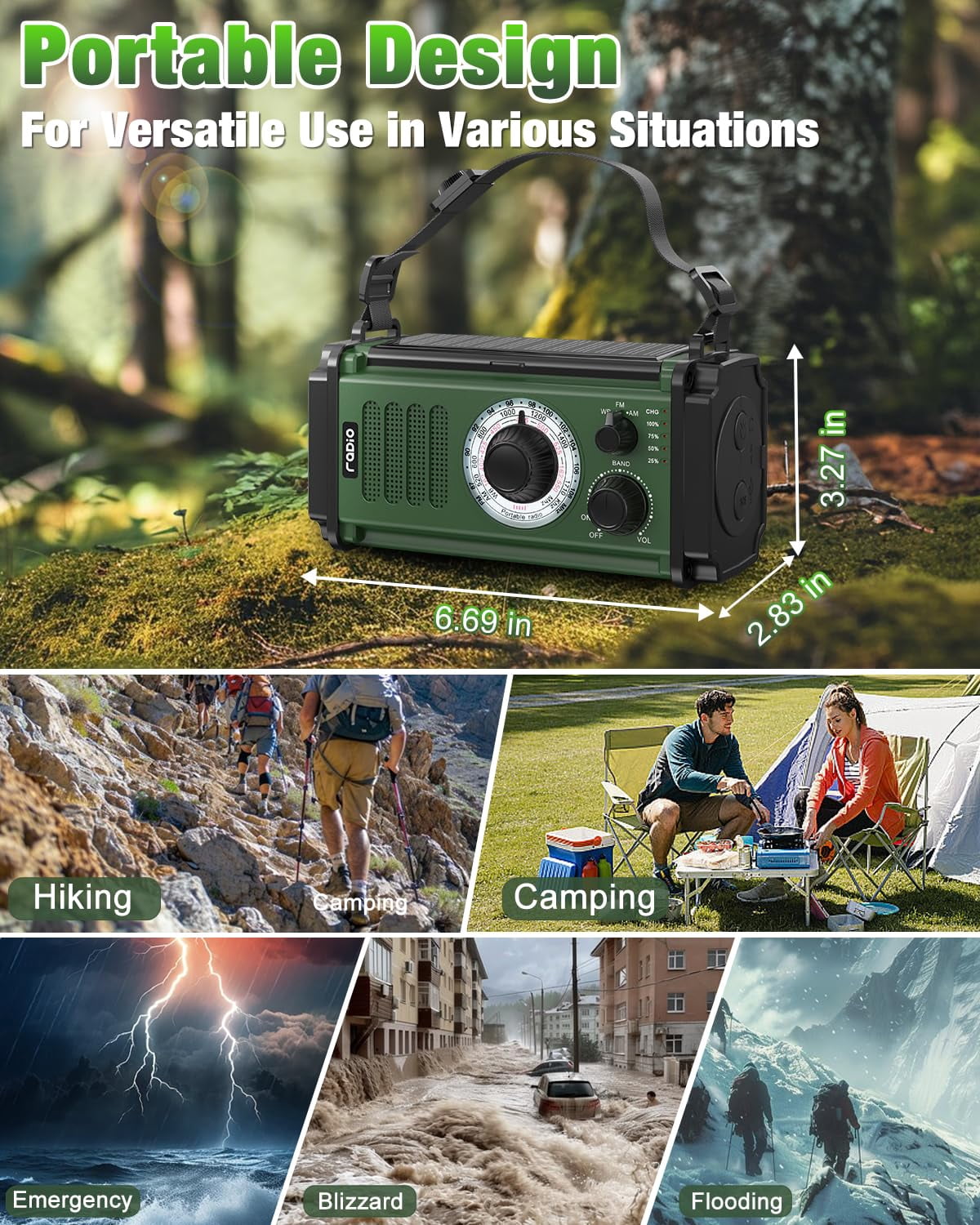 10000mah/37000mwh Emergency Radio  Solar Hand Crank Noaa Am Fm Weather 4 Charging Methods Polymer Flashlight & Reading Lamp Sos Alarm Phone For