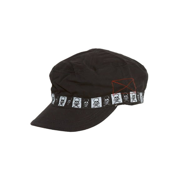 Clover Skull Checkered Band Newsboy Cap - Black