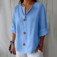 thumbnail image 2 of Summer Linen Tops for Women 2025, Yigetop Linen Shirts for Women Summer Cotton Linen V Neck 3/4 Sleeve Tops Loose Vacation Beach Solid Blouses Tunic Tops 3/4 Length Sleeve Womens Tops Sky Blue XL, 2 of 7