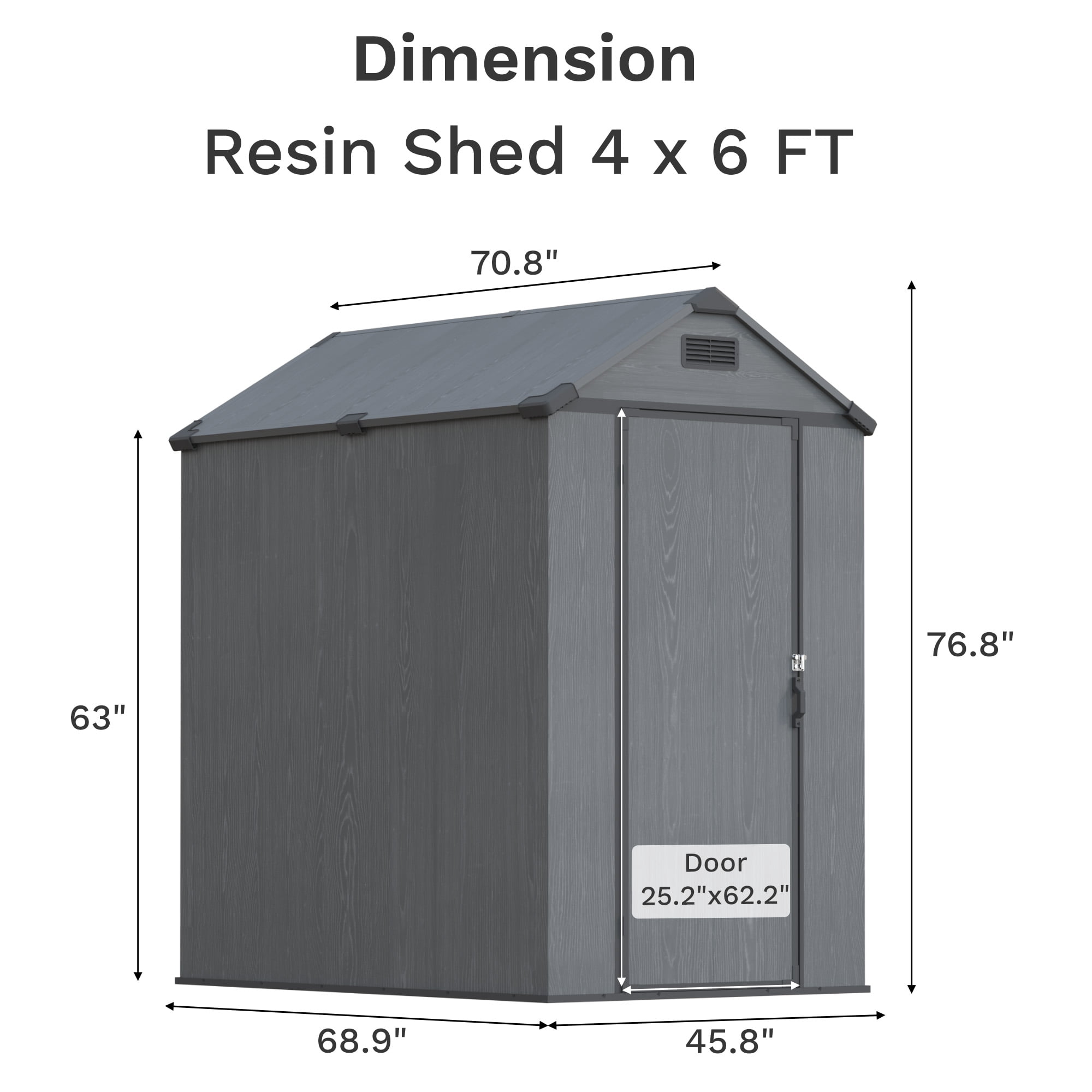 Patiowell 4'x6' Outdoor Storage Shed – Heavy-Duty Double-Wall Resin, Lockable Door with Window, Built-in Ventilation, Strong Floor, Quick DIY Assembly for Garden & Tool Storage, Dark Gray