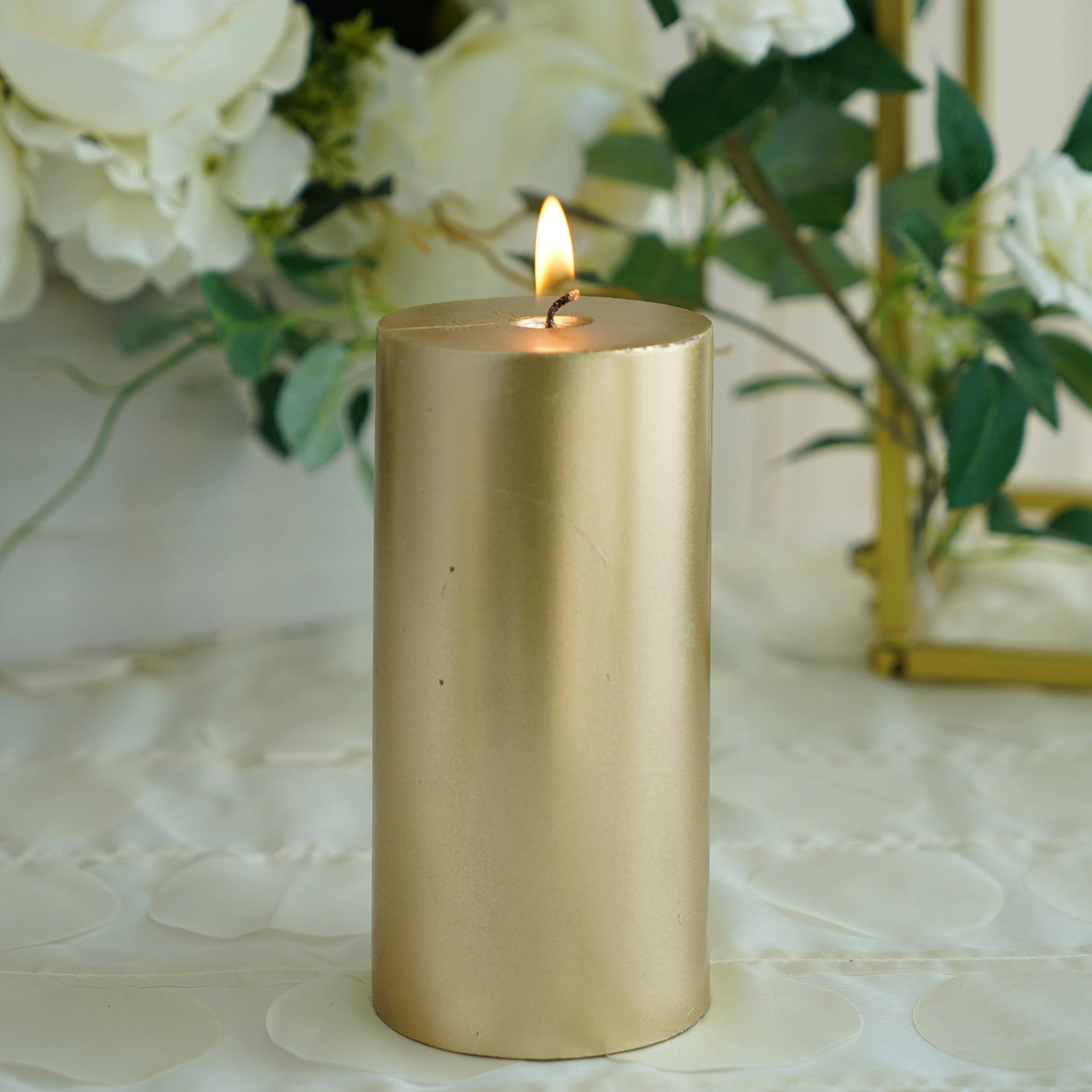Aura GOLD Metallic Pillar Candles Pack 4 SIZES 50mm wide 