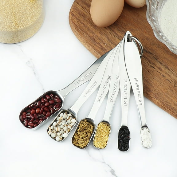 pdqouc Square Measuring Spoon 6 Piece Set with Scale Baking Measuring Spoon Kitchen Seasoning Spoon Set Stainless Steel Cooking Spoon Clearance