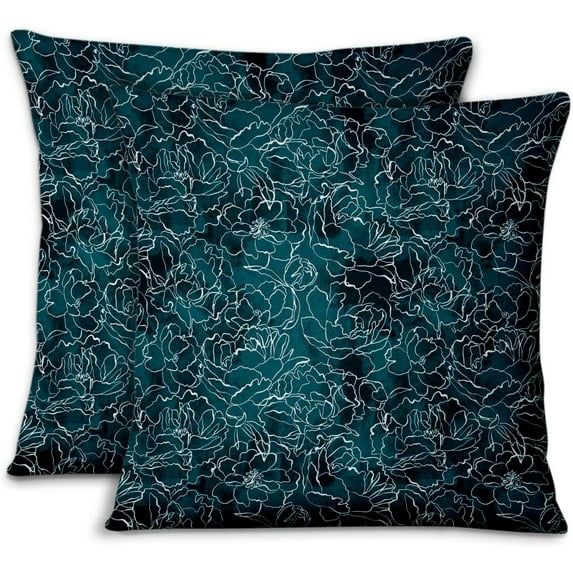 S4Sassy Blue Cotton Poplin Camellia Kanjiro Decorative Throw Square Pillow Case Sofa Cushion Cover 2Pcs-12 x 12