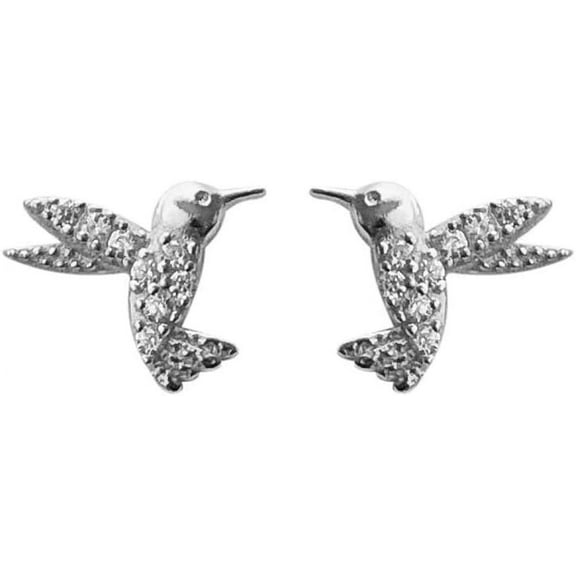Little Hummingbird Sterling Silver Stud Earrings for Women Dainty Cubic Zirconia Crystal Small Animal Cartilage Earring Tiny Studs Post Ear Piercing Cute Jewelry Sensitive Ears