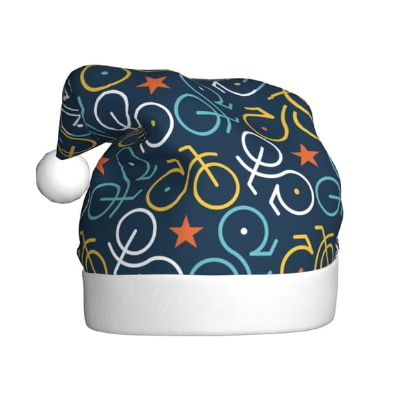 Kowoue Bicycle Colorful Pattern Santa Hat Christmas Hats for Adults, Holiday Unisex Velvet Comfort Xmas Hat for Women Men