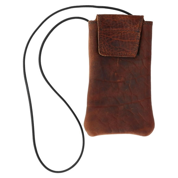 Boston Leather Textured Bison Leather Eyeglass Case with Neck String