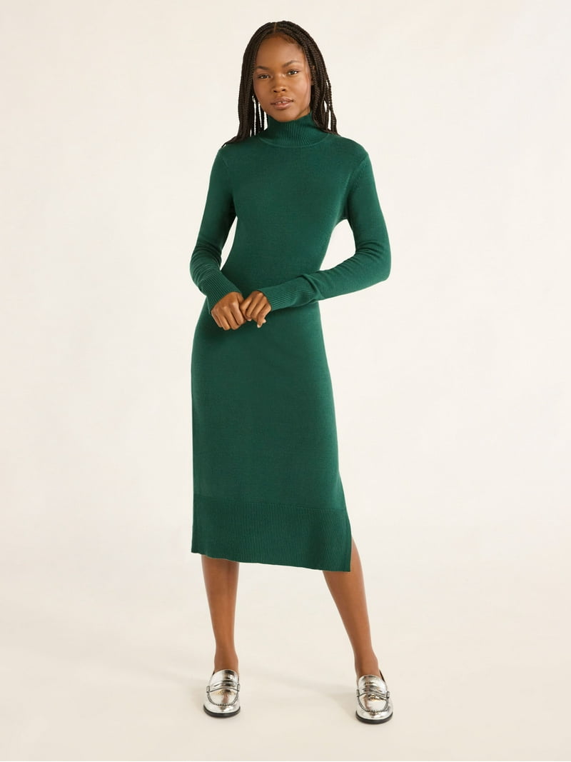 knee length dresses for ladies Turtleneck Maxi Sweater Dress